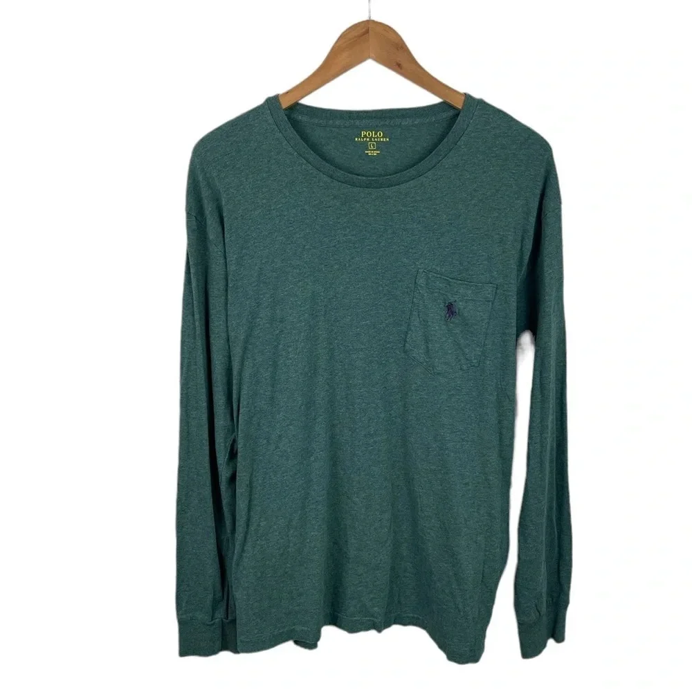 LS169 Mens Polo Ralph Lauren Designer Long Sleeve Pocket T Shirt L